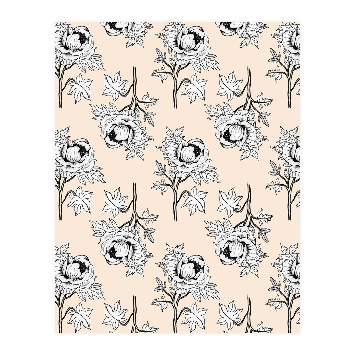 Drawing pattern of roses to pencil on beige (Print Only)