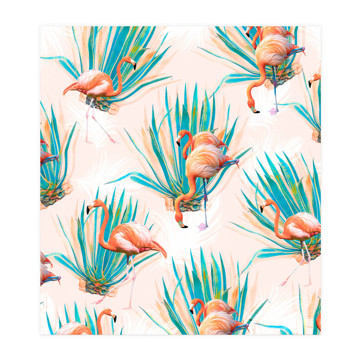 Anaglyph Flamingos with cactus (Print Only)