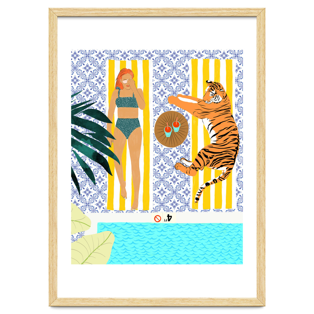 How To Vacay With Your Tiger, Human Animal Connection Illustration, Tropical Travel Morocco Painting