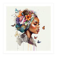 Watercolor Floral Muslim African Woman #3 (Print Only)