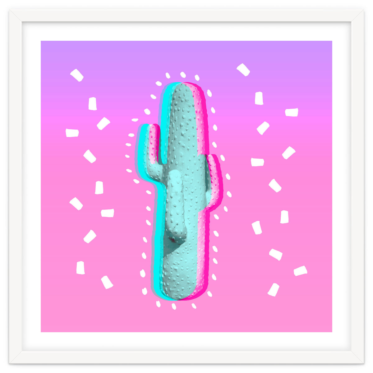 Modern 3 D Color Channel Cactus Photography Pink Purple Gradient 90's Pattern