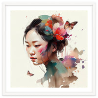 Watercolor Floral Asian Woman #4