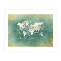 World Map White Green (Print Only)