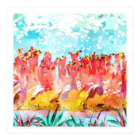 Save The Tropics Series Flamingo Flock Watercolor Painting (Print Only)