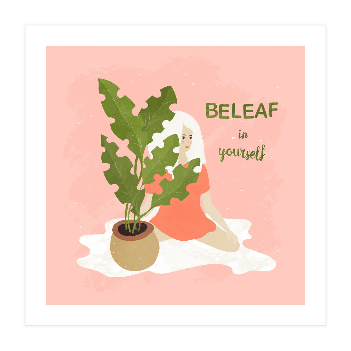 House Plant With A White Hair Girl (Print Only)