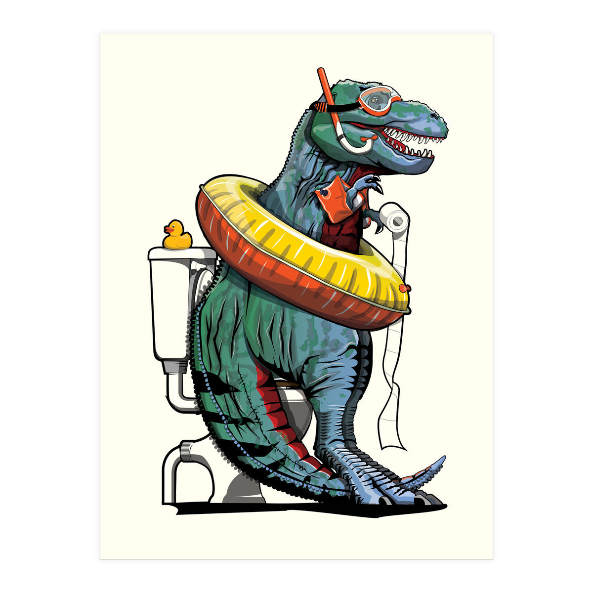 Dinosaur T-Rex on the Toilet, Funny bathroom humour (Print Only)