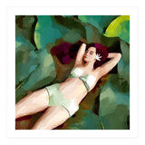 The Moment of Peace, Girl Woman on Lotus Leaf, Tropical Nature Botanical Watercolor Bohemian Painting (Print Only) thumbnail