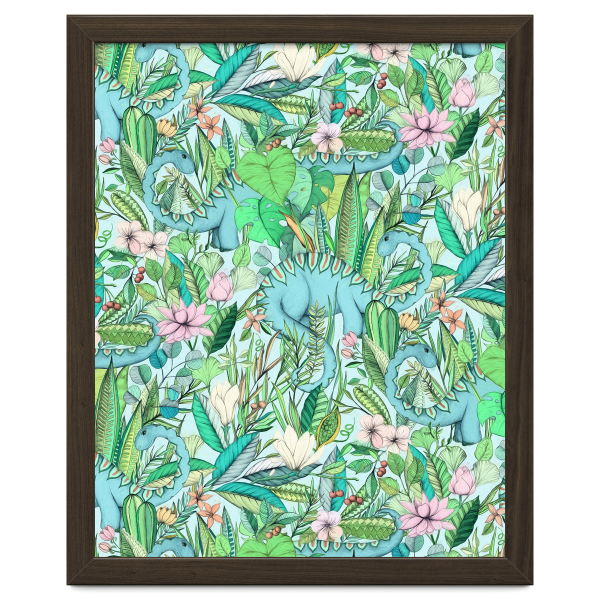 Improbable Botanical with Dinosaurs - soft pastels