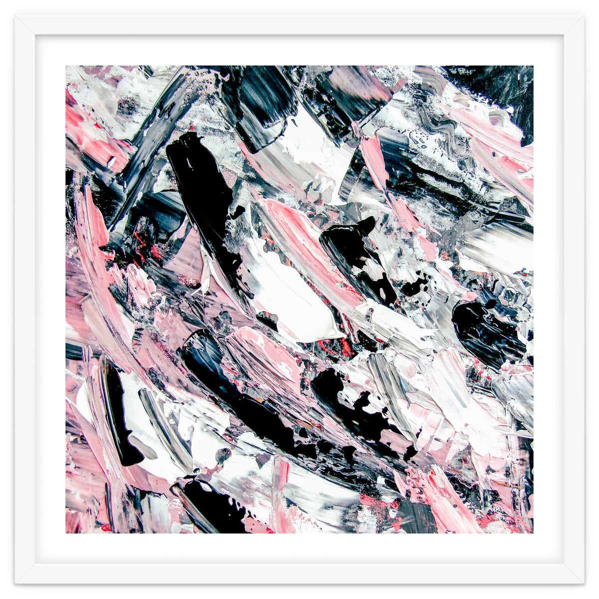 Modern Abstract Pastel Pink Black White Grey Acrylic Brushstrokes