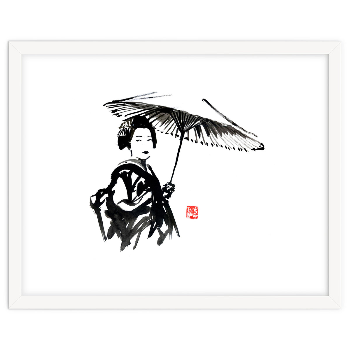 geisha under umbrella