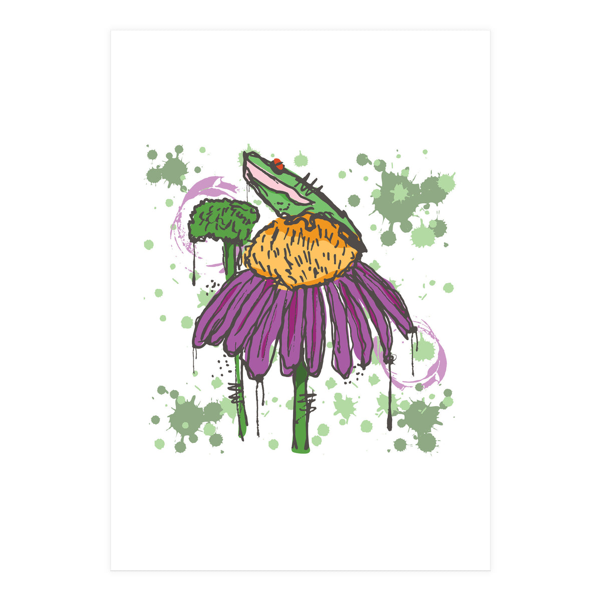 Frog On Flower sketch (Print Only)