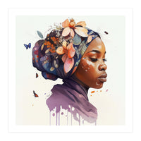 Watercolor Floral Muslim African Woman #4 (Print Only)