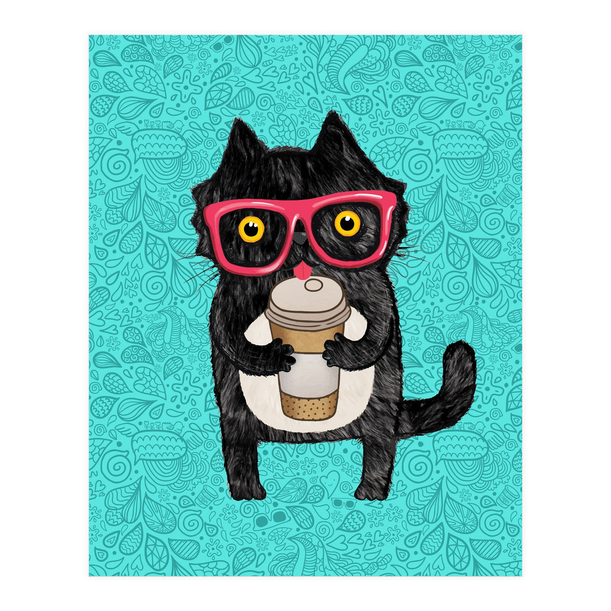 Cute Coffee cat and doodles (Print Only)