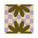 Retro Geometric Simple Flower on Checkerboard (Print Only) thumbnail