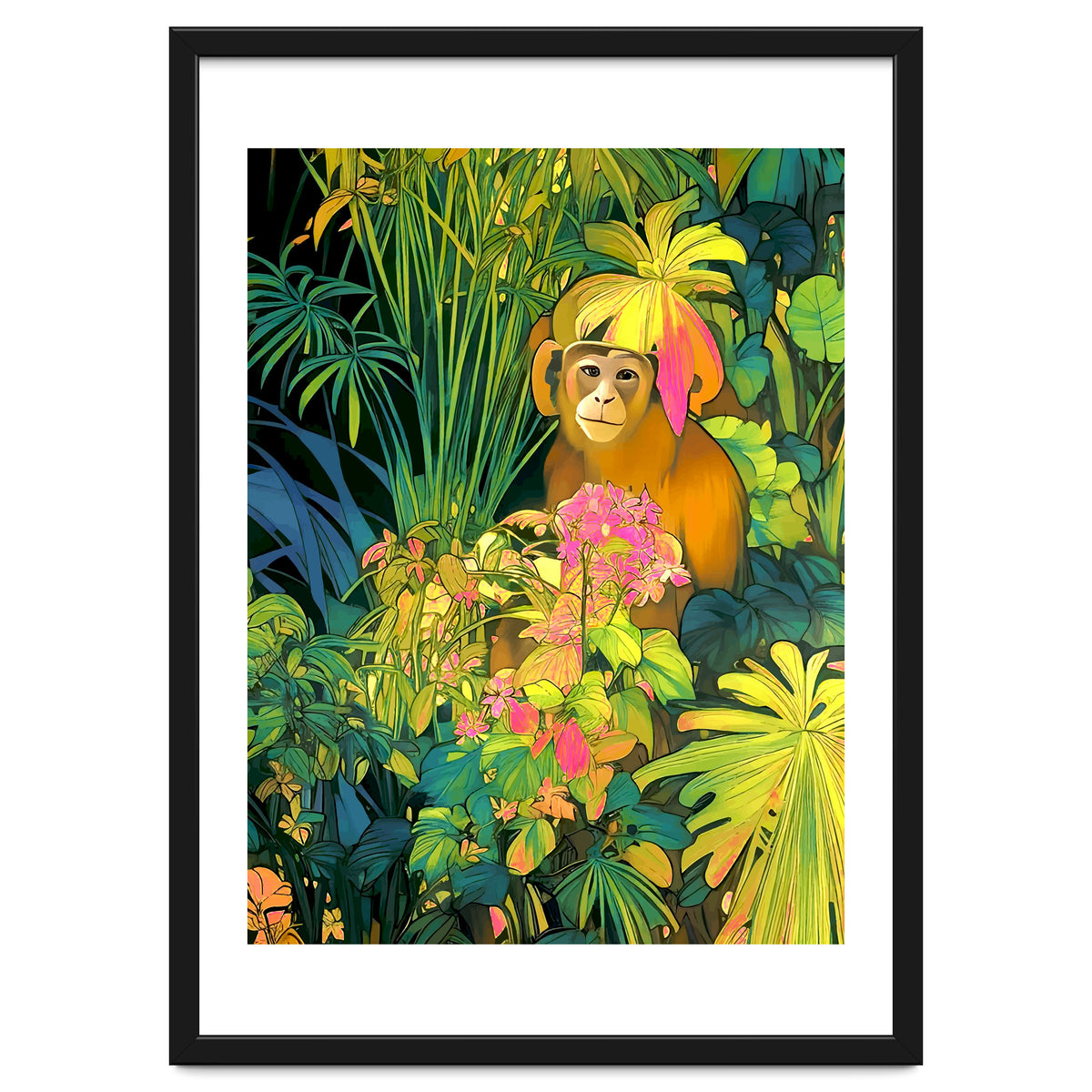 Daydreamer, Coming of Age Monkey Tropical Jungle Plants, Wildlife Botanical Nature Forest Bohemian Animals