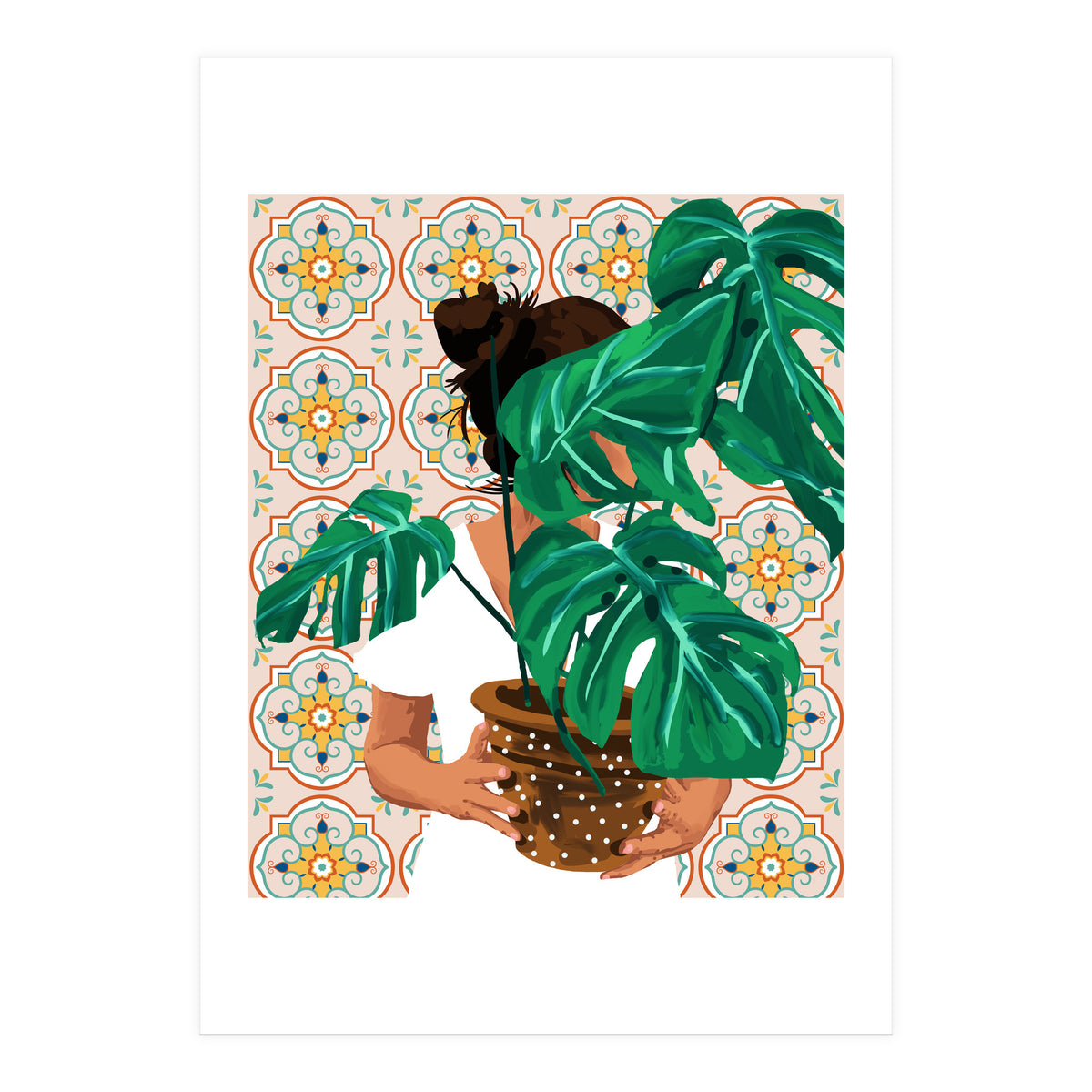 Monstera Plant Lady | Modern Bohemian Morocco Decor | Tropical Botanical Tiles (Print Only)