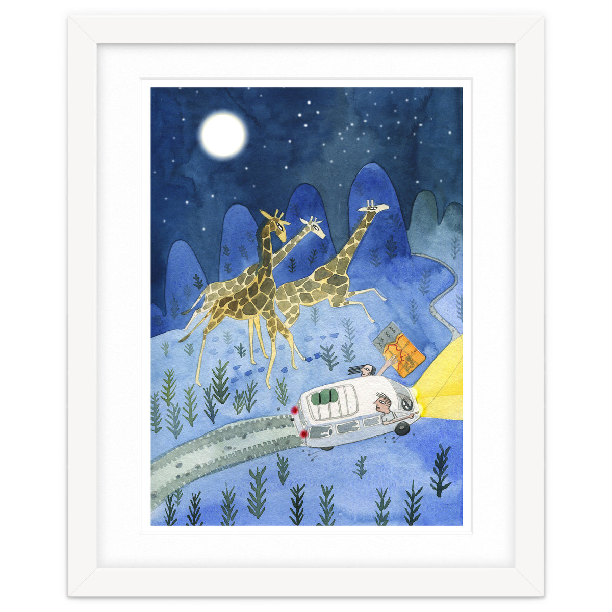 Giraffes In Moonlight