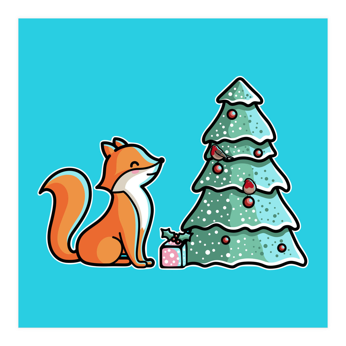 Cute Fox Christmas Tree (Print Only)