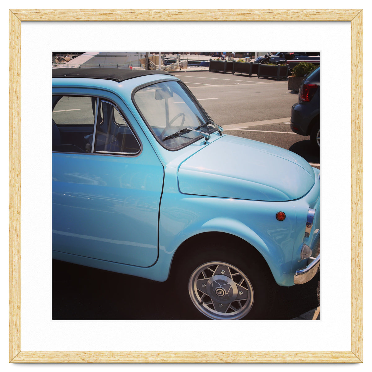 Pale blue Fiat 500