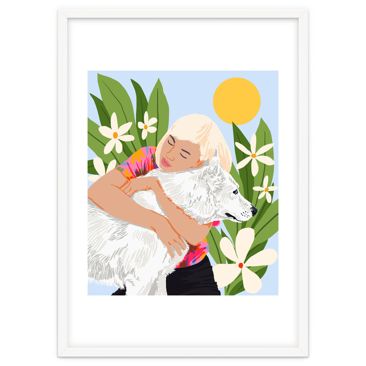 All You Need Is Love & A Dog | Pets Urban Jungle Bohemian Woman Illustration