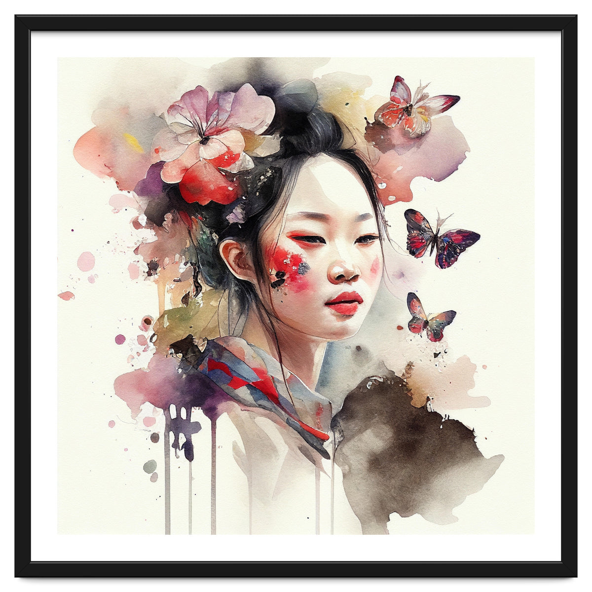 Watercolor Floral Asian Woman #2