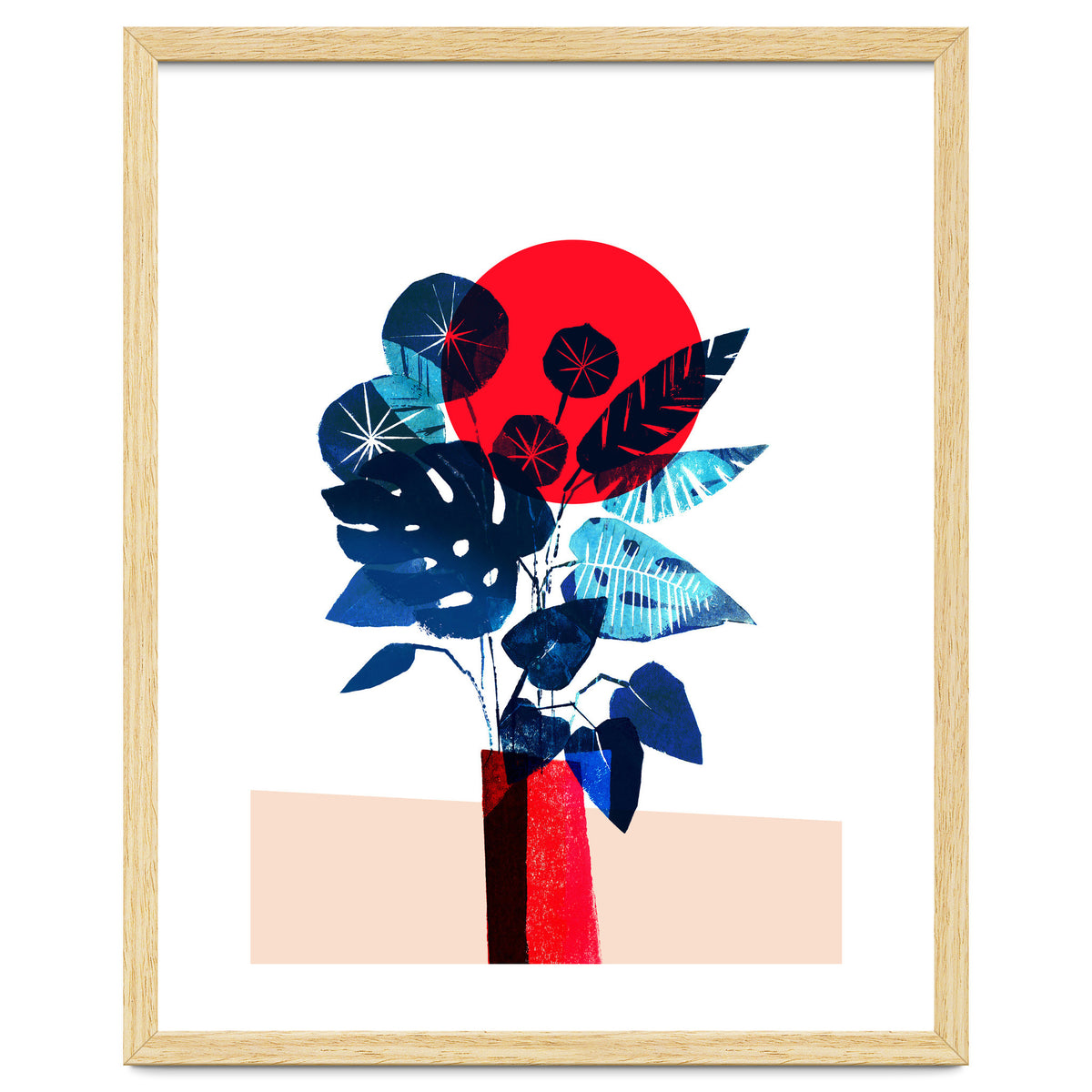Blue Flowers in Red Vase