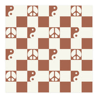 Checkered Peace Symbol & Yin Yang Pattern \\ Beige & Brown Color Palette (Print Only)