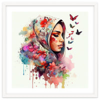 Watercolor Floral Muslim Arabian Woman #4