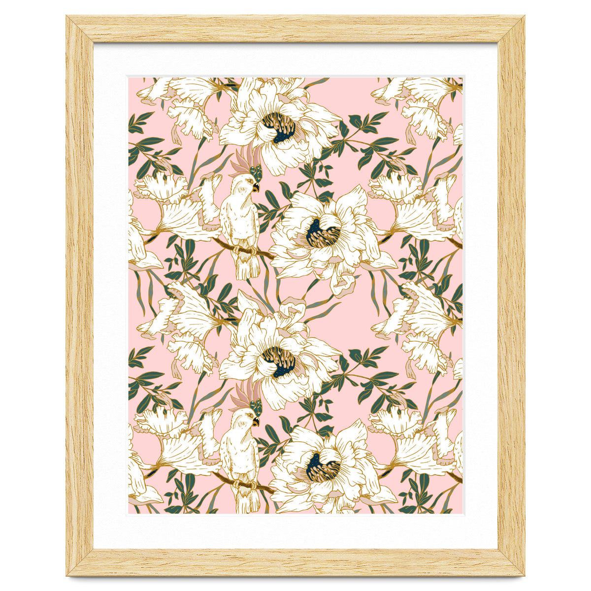 Exotic birds on flowers