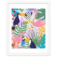 Tropical Spring | Pastel Quirky Modern Bohemian Jungle Botanical | Flamingo Palm Cockatoo Birds