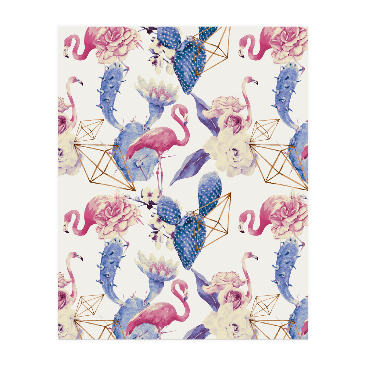 Flamingos, geometric and flowers 02 (Print Only)