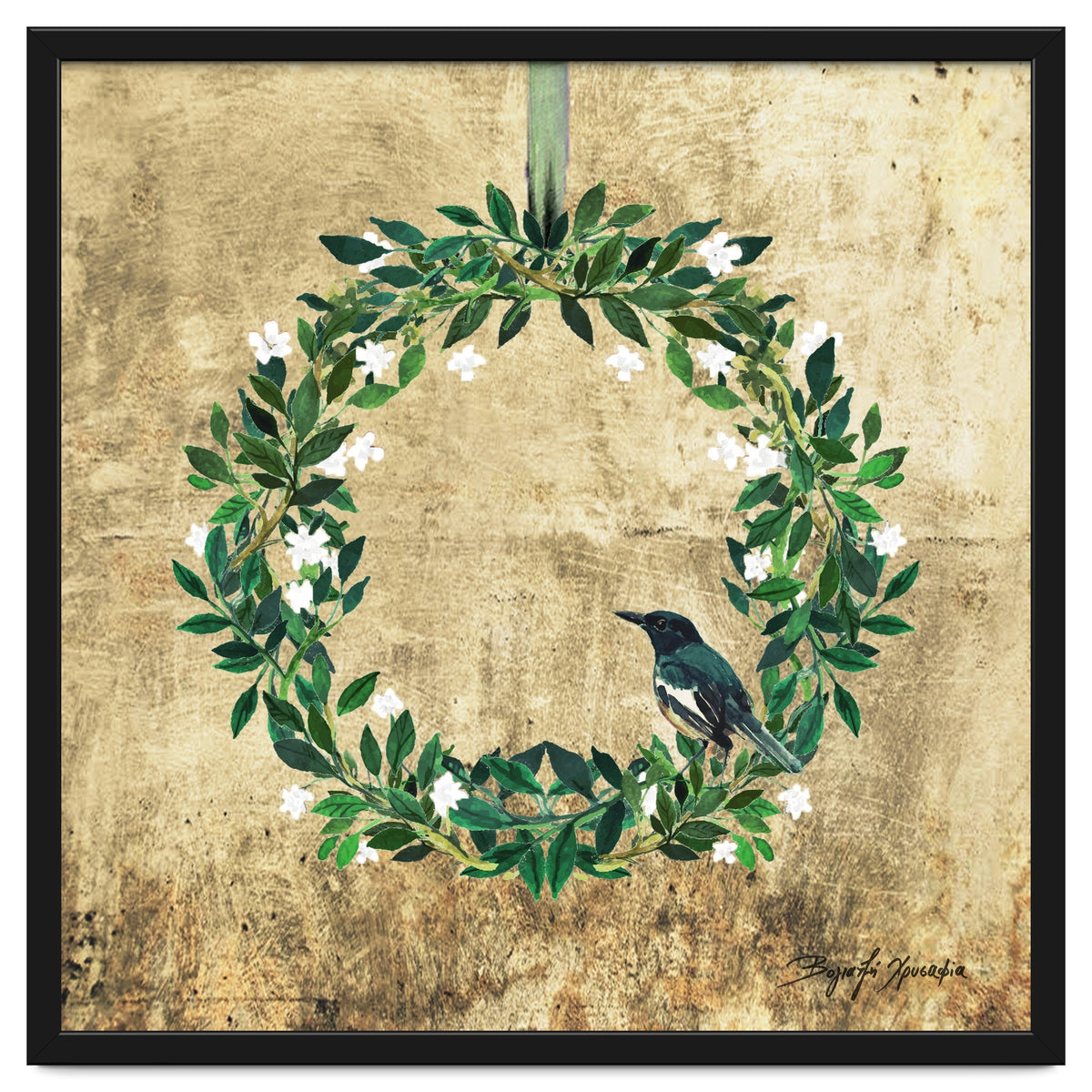 Wreath #White Flowers & Bird #Royal collection