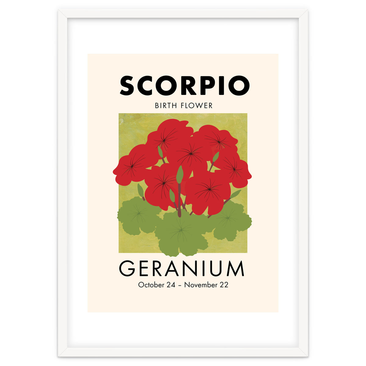 Scorpio Birth Flower Geranium Art Print by Janiyah arthaus