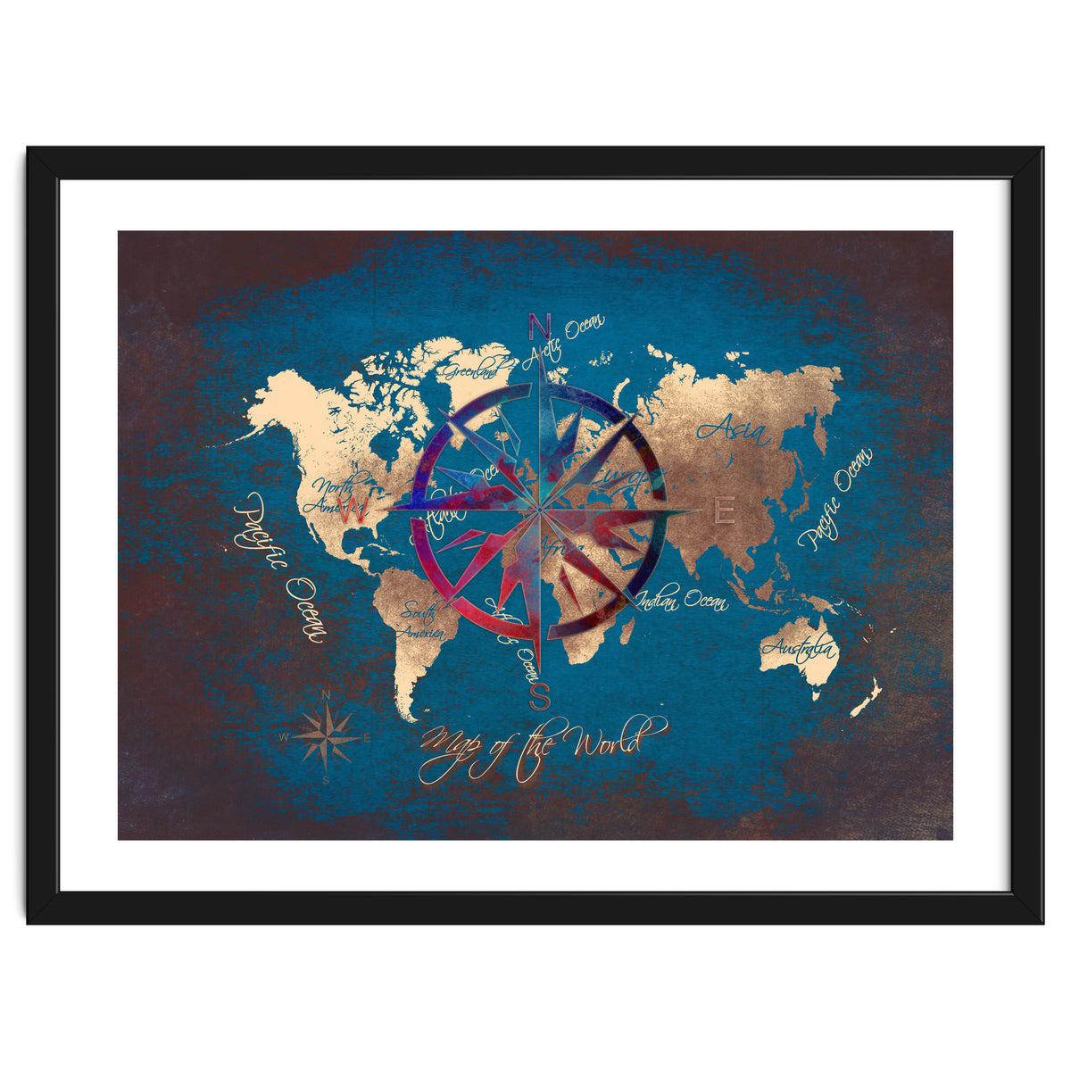 World Map Wind Rose blue