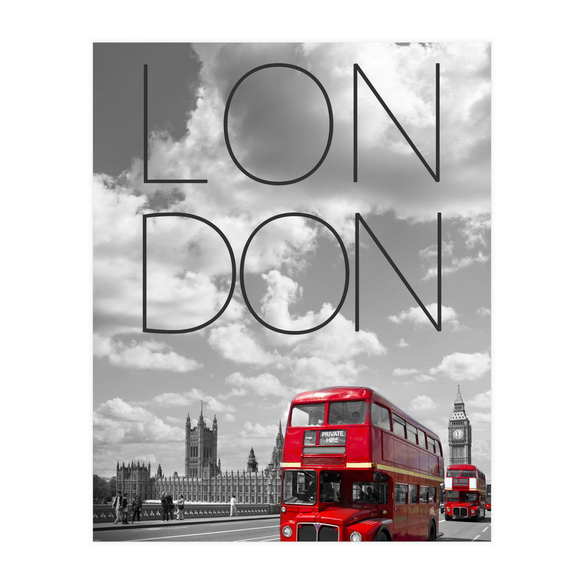 Red Buses in London | Text & Skyline (Print Only)