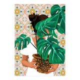 Monstera Plant Lady | Modern Bohemian Morocco Decor | Tropical Botanical Tiles (Print Only) thumbnail