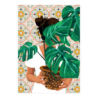 Monstera Plant Lady | Modern Bohemian Morocco Decor | Tropical Botanical Tiles (Print Only)