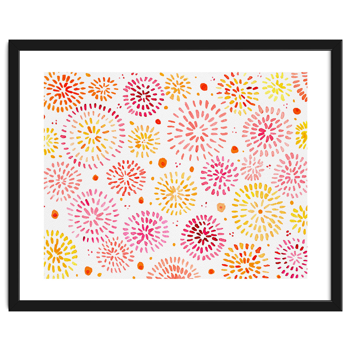 Abstract fireworks pattern in yellow and red