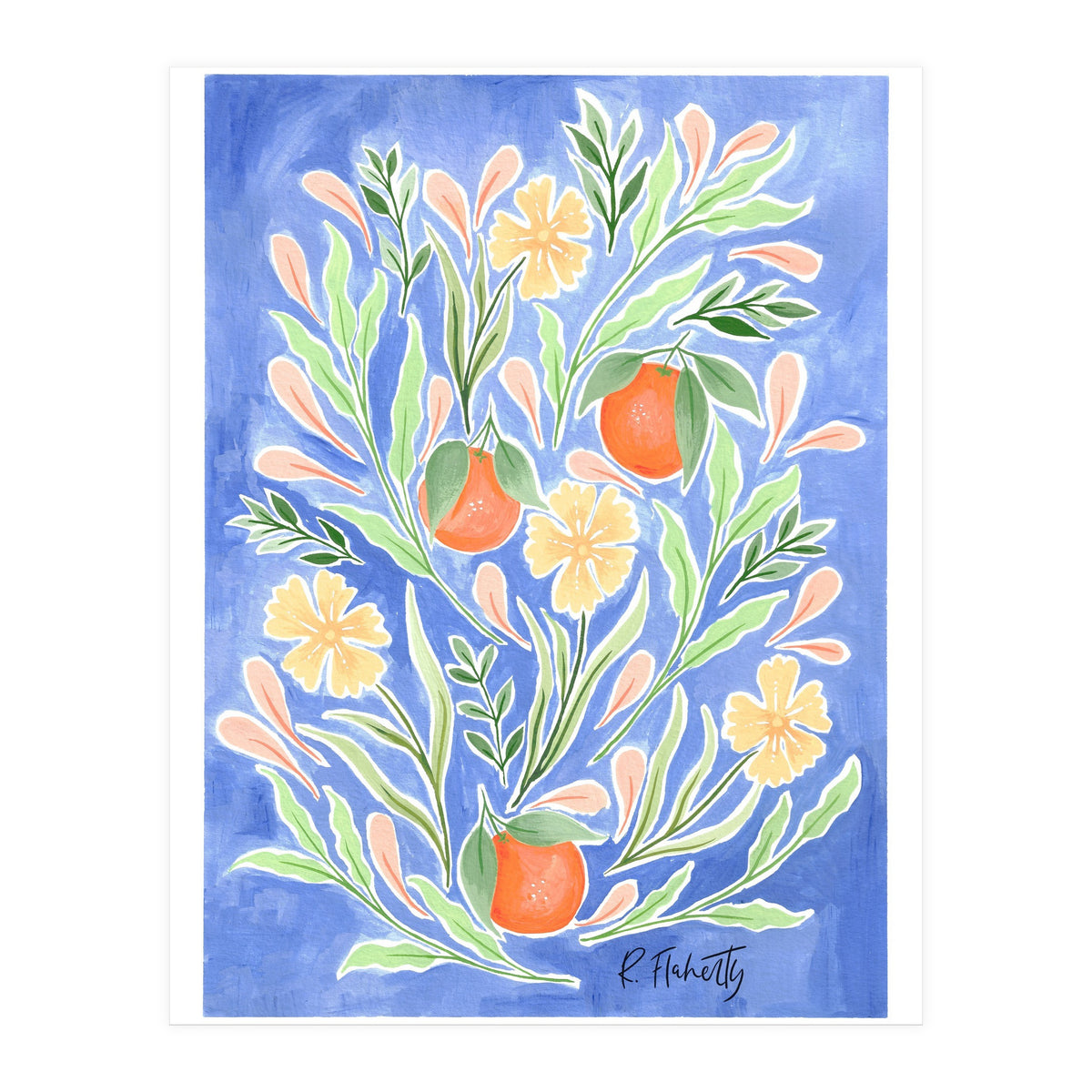 Wild Orange FLoral | Cobalt Blue (Print Only)