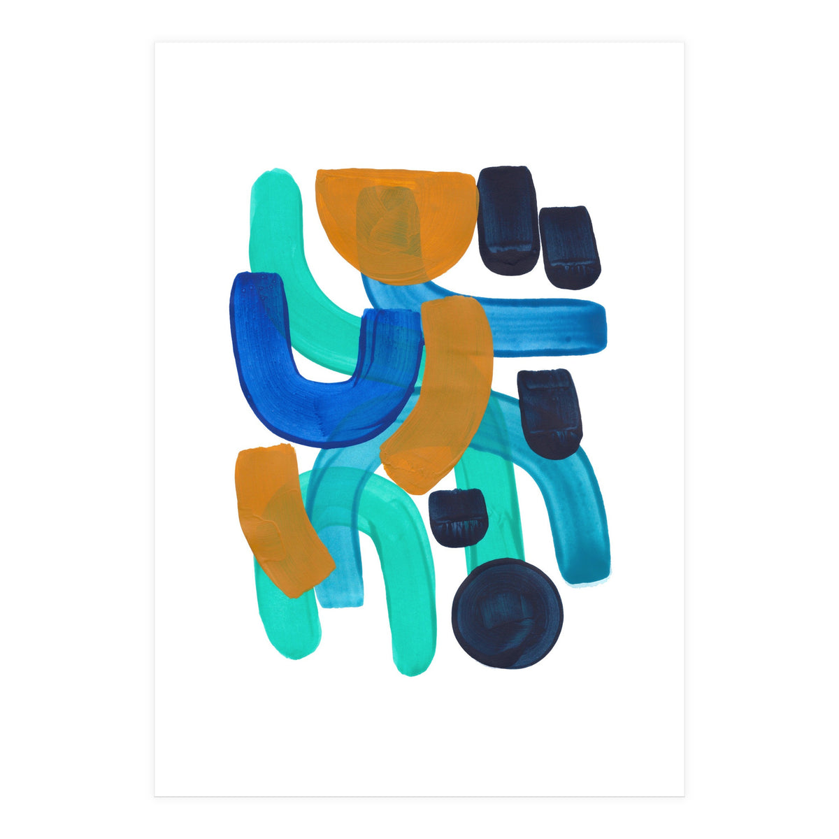 Fun Colorful Blue Turquoise Shape Yellow Accent (Print Only)