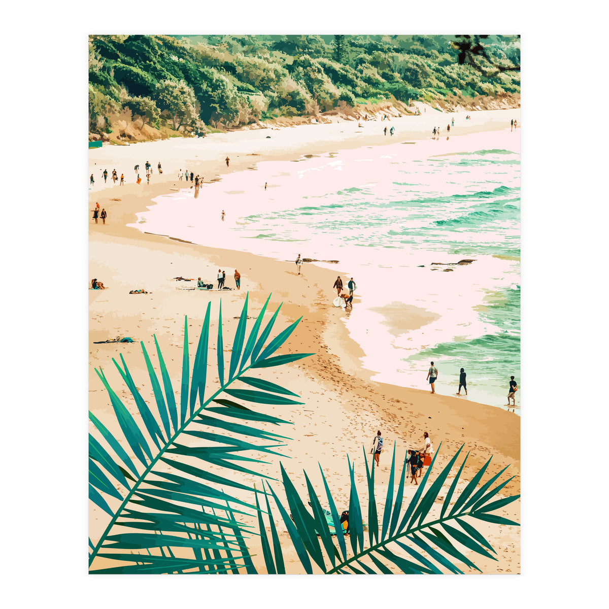 Beach Weekend | Pastel Ocean Sea Tropical Travel | Scenic Sand Palm People Boho Vacation (Print Only)