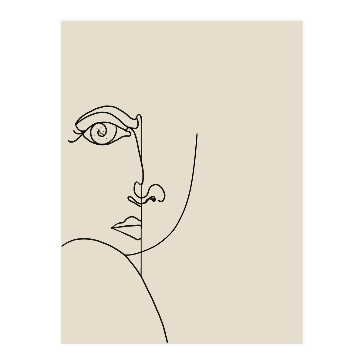Looking Back : Moon Eyes, Abstract Face Line Art, Minimal Drawing Sketch People Scandinavian Neutral (Print Only)