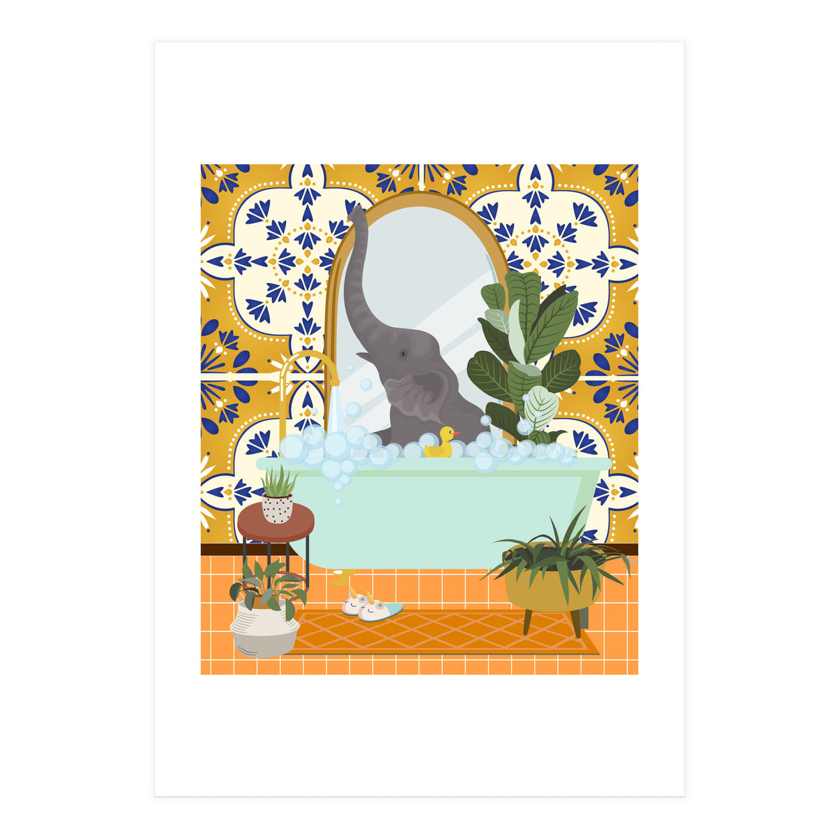 Elephant Bathing in Moroccan Style Bathroom (Print Only)