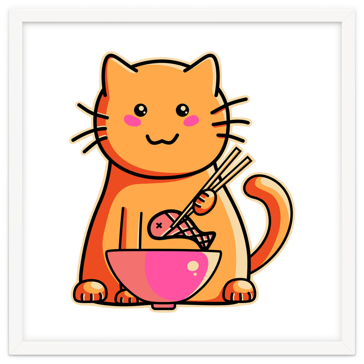 A Cat's Favourite Meal - kawaii cat eating fish with chopsticks