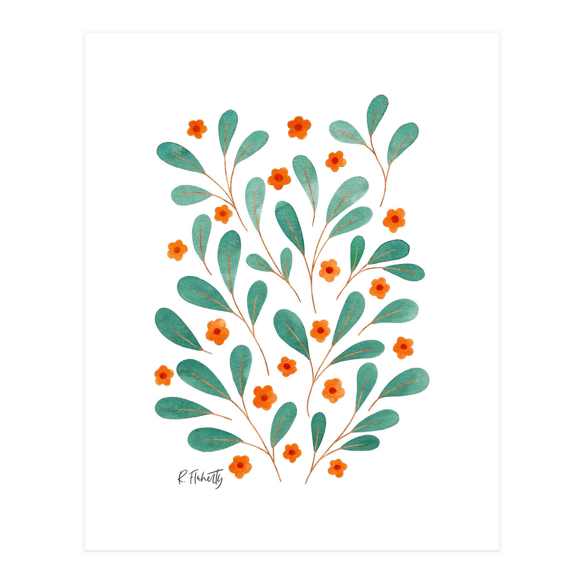 Springtime Floral | Orange and Green (Print Only)