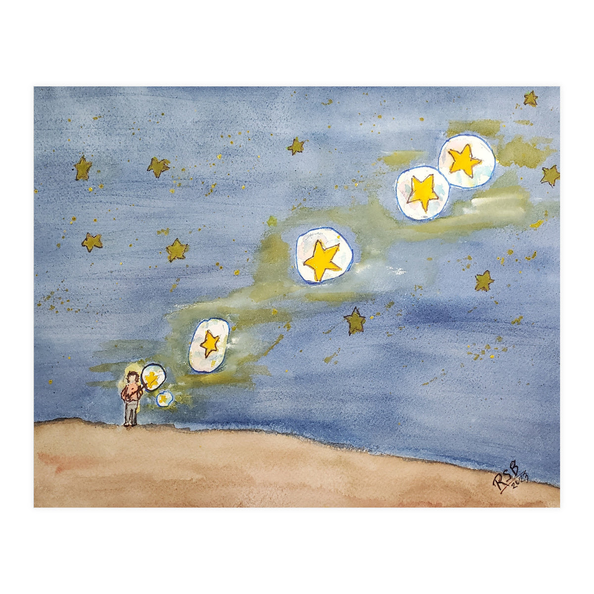 He Dipped the Bubble Wand, Waved his Arm, and Filled the Sky With Stars (Print Only)