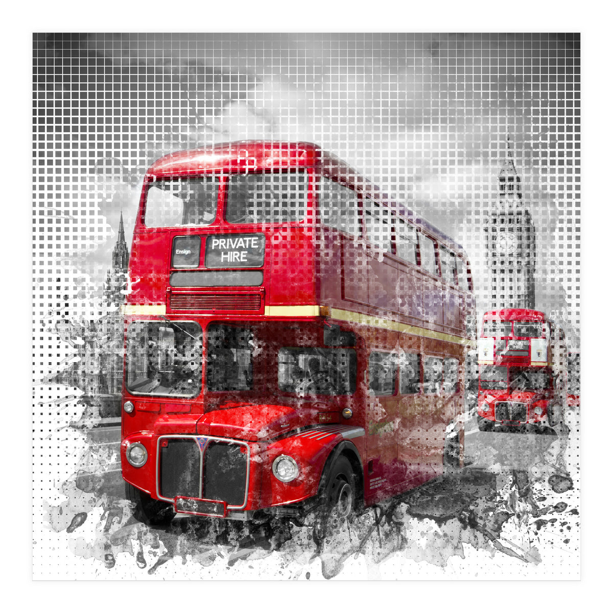 Graphic Art LONDON WESTMINSTER Red Buses (Print Only)