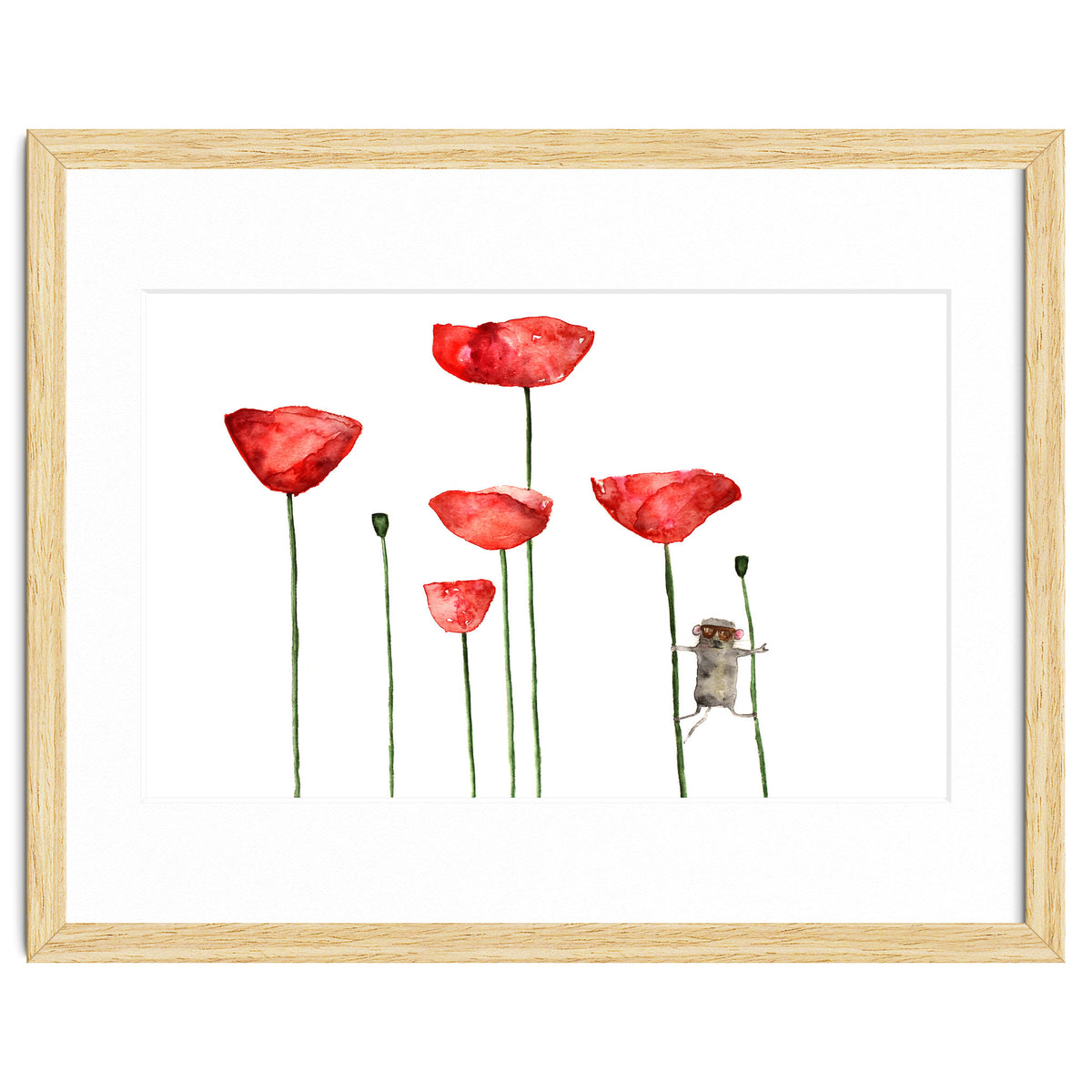 Little mouse loves big poppies || watercolor for nursery