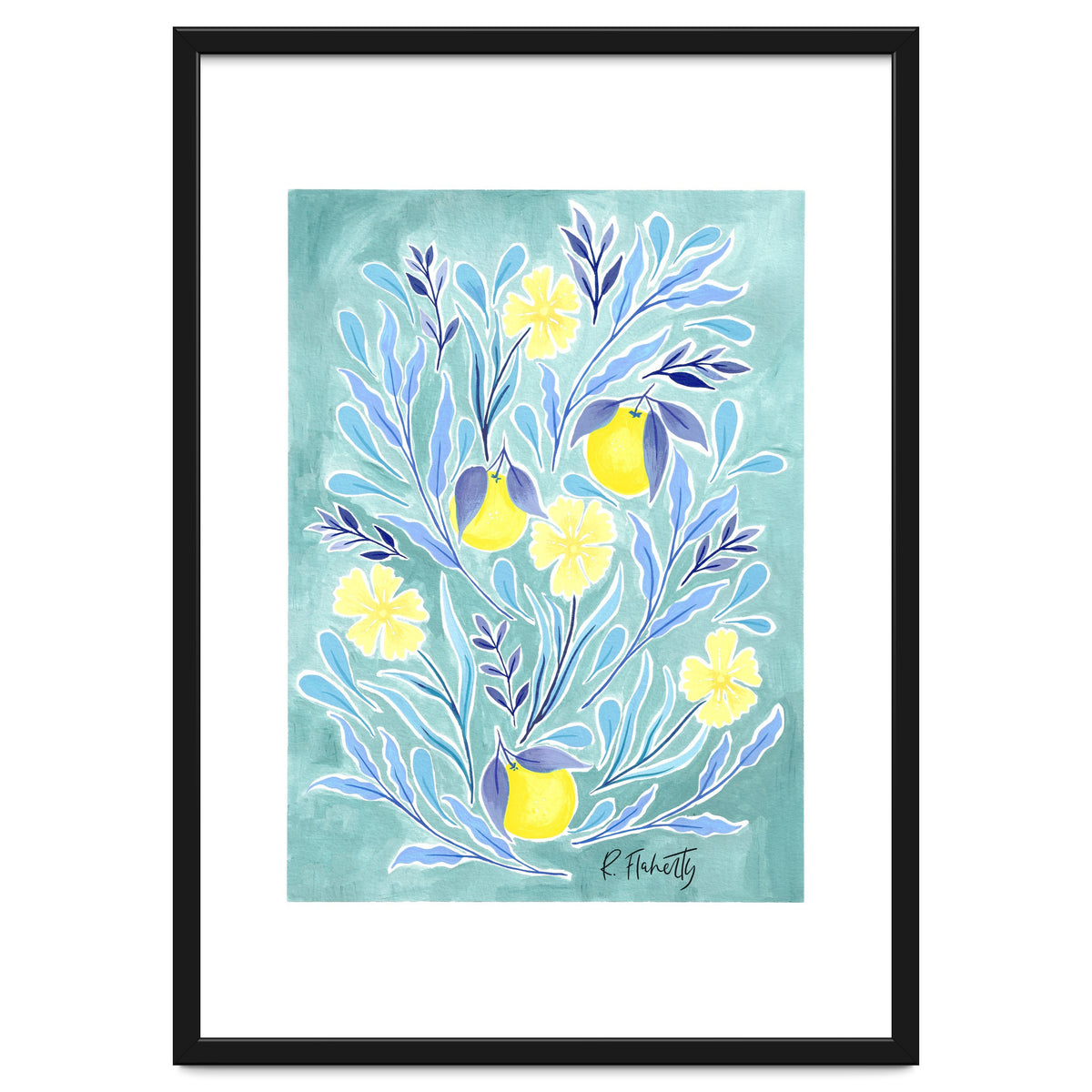 Wild Orange Floral | Lemon & Duck Egg Blue