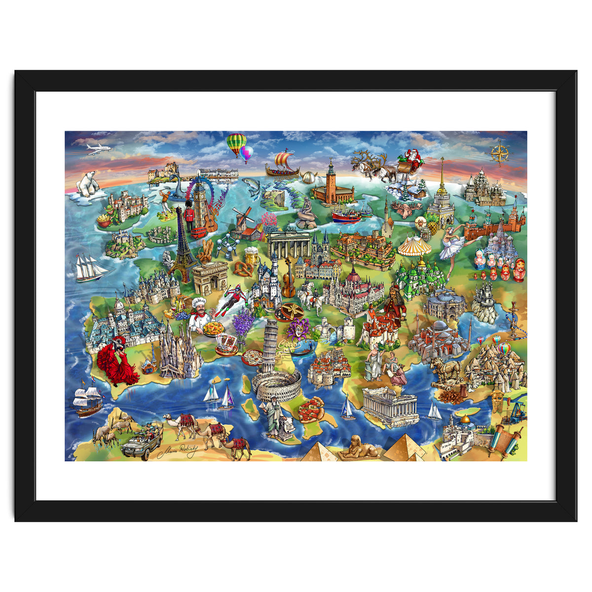 European World Wonders Illustrated Map